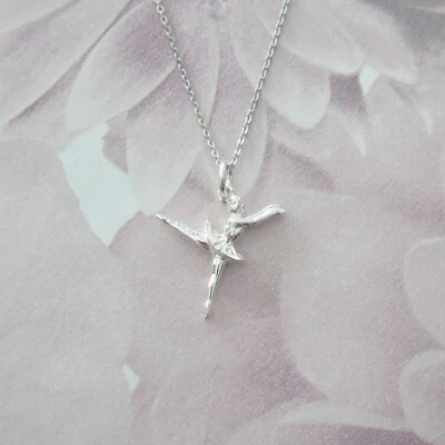 Argento Sterling Ballerina Ciondolo Collana - Immagine 1 di 3