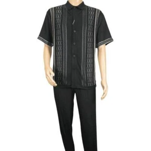 Men Silversilk 2pc walking leisure Matching Suit Italian woven knits 51017 Black - Picture 1 of 13