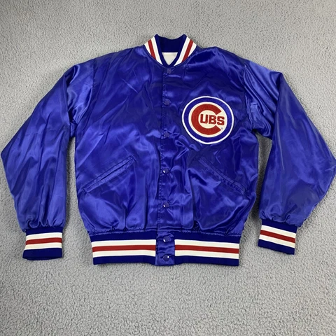 Vintage Chicago Cubs Jacket Men Small Blue Long Sleeve Front Pocket Bomber Cover