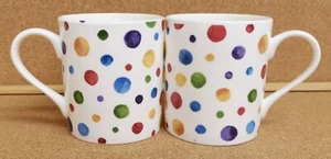Polka Dots Painted Effect Mugs Set 2 Balmoral Colour Spotty Bone China 275ml Cup - Picture 1 of 4