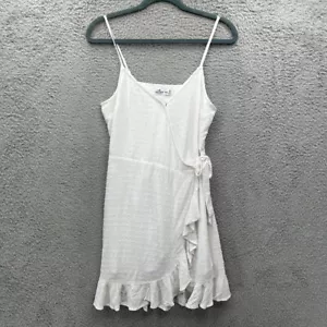 Hollister White Swiss Dot Wrap Mini Dress Ruffle Hem Spaghetti Strap M Cottage - Picture 1 of 7