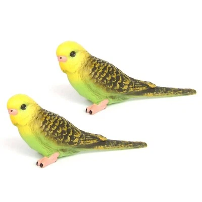 Estatuilla realista terrario hadas pájaro periquito periquito amarillo verde 2 piezas Foto 1 de 4