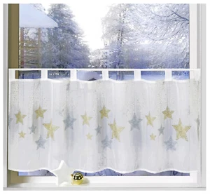 Scheibengardine Weihnachten Fenster Dekoration Sterne Gold Silber Gardine Typ651 - Bild 1 von 3