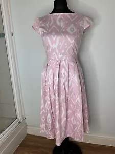 Marina Kaneva Pink white Cotton tie back pleated Summer Dress Size 10 - Picture 1 of 8
