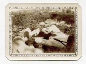 Found Photo Circa 1930 Lazy Day Lovers Relax on the Ground - Picture 1 of 2