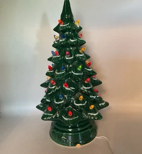 Ceramic Christmas Tree Vintage 16" Green Snow Capped 1 Piece 6” Base - Picture 1 of 10