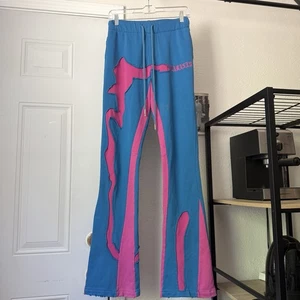 VALABASAS blue pink bootcut flare knit long inseam elastic waist sweat pants - Picture 1 of 9