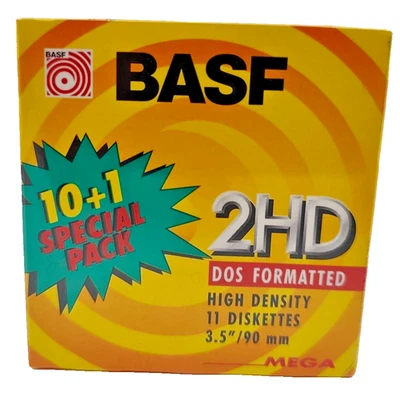 🧲 BASF 2HD 3,5" 11er Pack Disketten – DOS 1,44MB, Slimline-Box, OVP 🔥✨MEGA⭐ - Bild 1 von 4