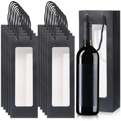  Wine Bottle Gift Bags With Window 10 Pack - Reusable Kraft Paper Bottle Totes  - Image 1 of 4