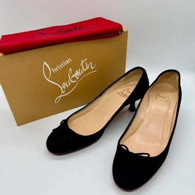 Christian Louboutin Tacones Bajos Gamuza Cinta Negro EU38/US8 Auténtico Foto 1 de 4
