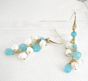 orecchini in argento 925, calcedonio, amazzonite e perle - Foto 1 di 5