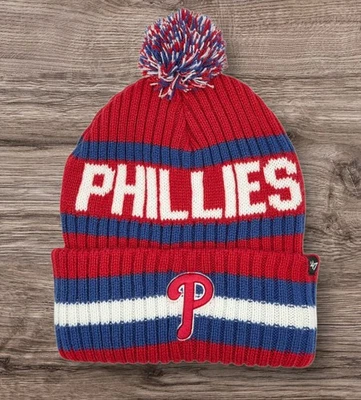 Philadelphia Phillies '47 Brand Bering Cuff Knit Beanie Pom Top OSFM Hat Cap NEW - Image 1 of 4