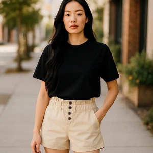 Arizona Jeans Company Juniors 13 Paperbag High Rise Shorts Butter Yellow Casual - Picture 1 of 6