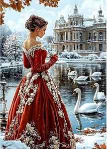 Kits de pintura de arte de diamantes de vestido rojo para mujer para adultos, puntos de diamante de taladro completo - Imagen 1 de 5