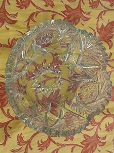 Antike amerikanische Brillantschliff Glasschale 8" Hobstar Muster Sägezahn (leuchtet) - Bild 1 von 8