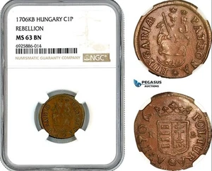 AK700, Hungary, Francis II Rakoczi, Rebellion 1 Poltura 1706 KB, NGC MS63BN - Picture 1 of 1