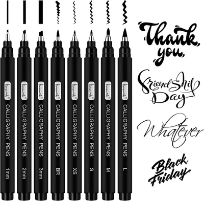 Calligraphy Pens,8 Size Calligraphy Pens for Writing,Brush Pens Calligraphy Set - Image 1 of 4