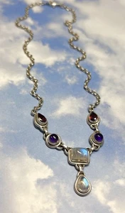 Nicky Butler NB Sterling Silver Garnet Blue Moonstone Y-Drop 925 Necklace 18” - Picture 1 of 4