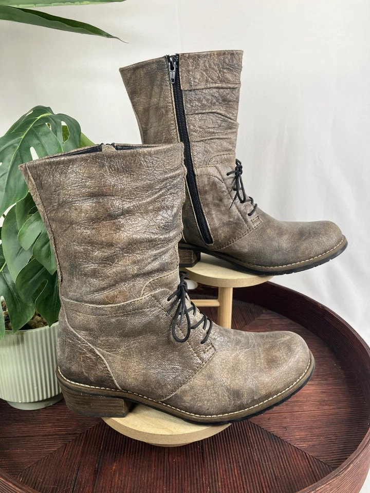 Botas de Tacón Wolky Cuero Marrón Taupe Media Pantorrilla Con Cordones Para Mujer EU 39/US 8.5 Foto 1 de 4