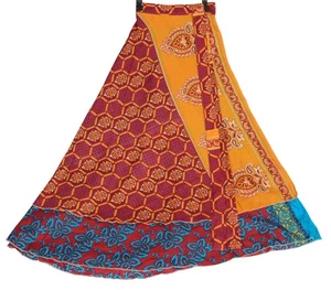 Sushila Vintage Art Silk Saree Magic Wrap Reversible Skirt Floral Beach Dress - Picture 1 of 8