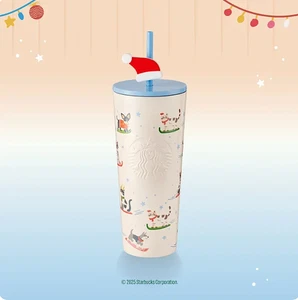 Starbucks Tumbler Cold Cup Holiday Xmas Skiing Buddies 2025 New Cute Gift 24oz - Picture 1 of 1