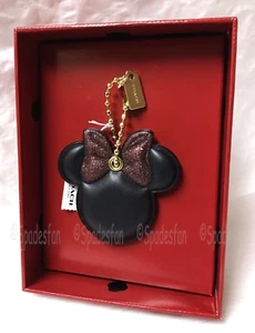 Coach x Disney 39011B Boxed Minnie Mouse Pink BOW Hangtag Bag Charm BLACK NWT - Picture 1 of 7