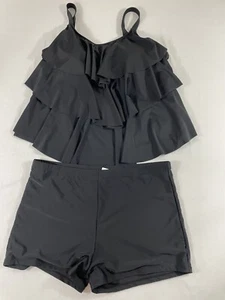 Septangle Women Layered Ruffle Two Piece Tankini Bathing Suit, Black, 18 - Picture 1 of 7