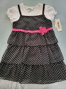 Girls Polka Dot Dress Size 5 Party Black White Casual Layered Skirt 2 Piece NEW - Picture 1 of 10