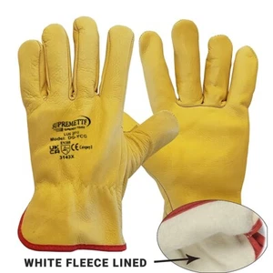 Yellow Premium Leather Driver Work Gloves Fleece Lined Lorry Truck Driving Glove - Picture 1 of 9