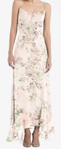 Dessy Scoop Neck Ruffle-Trimmed High Low Maxi Dress Blush Garden Chiffon Sz. 4 - Picture 1 of 4