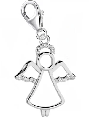 Zirkonia Engel Charm 925 Sterling-Silber Herren Damen Anhänger für Armband - Bild 1 von 3