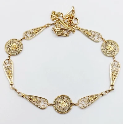 Collier art nouveau or 18k motifs filigranés et fleuris (circa 1910) - Photo 1/4