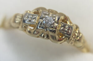 🛑 Antique Vintage 14k Yellow Gold Diamond Wedding Band Estate Edwardian Ring 6