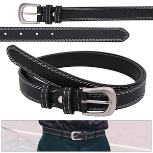 Hombre Negro Cinturón con Plateado Hebilla 20mm Ancho Ajustable Piel Sintética - Imagen 1 de 10