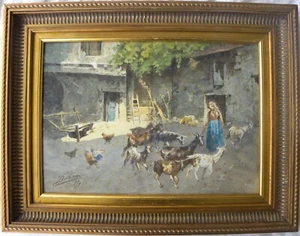 Achille DOVERA (Milano 1838-1895) Animali da cortile sull'aia splendido dipinto - Bild 1 von 3