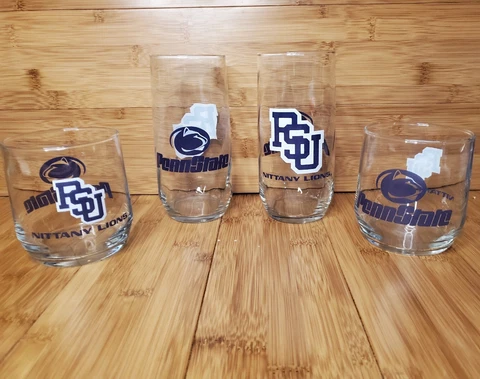 🦁 QTY of 4 Vintage Penn State Nittany Lions  Drinking Glasses 2-12oz 2-16oz PSU Cover