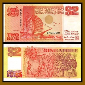 Singapore 2 Dollars, ND 1990 P-27 Sailboat Unc - Picture 1 of 1