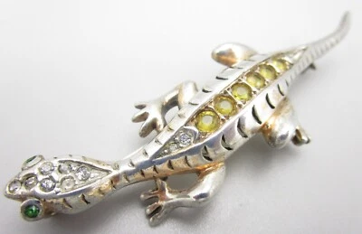 SCARCE REJA FIGURAL STERLING YELLOW RHINESTONE LIZARD BROOCH PIN  - Image 1 of 4