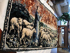 VINTAGE RELIGIOUS TAPESTRY 37X19 THE LORD AND HIS SHEEP WALL HANGING