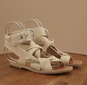 Allsaints Womens Rozen Ankle Strap Wrap Sandals Size 38 / 8 Beige Leather - Picture 1 of 9
