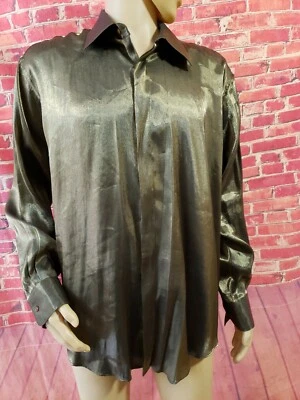 Carlo Pacini VINTAGE Disco Gold metallic Mens shirt LS shiny Size 17.5 34/35 - Image 1 of 4