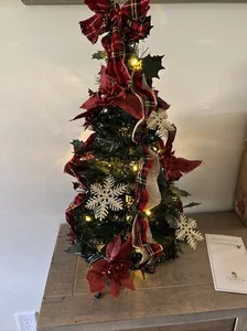 NEW  Barbara King 24" Illuminated Tabletop Pop-Up Tree RED PLAID - Picture 1 of 12