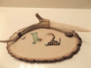 Handmade Buffalo Bone Blade / Deer Antler Handle a Rattle Snake Themed Stand #5 - Picture 1 of 3
