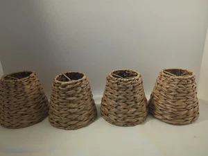Clip-On Chandelier Lamp Shade Natural Woven 3" Top 5.5" Height Set Of 4 - Picture 1 of 6