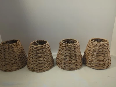 Clip-On Chandelier Lamp Shade Natural Woven 3" Top 5.5" Height Set Of 4 - Image 1 of 4