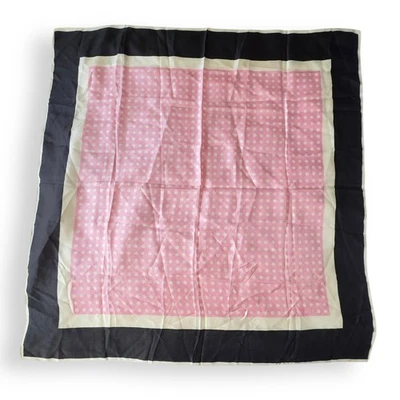 Vintage Echo Scarf Silk Chinon Blend Polka Dot Pink, White, Black Square 31” 70s - Image 1 of 4