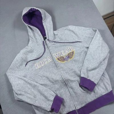 Y2K Rocawear Hoodie Womens 1X Gray Purple Full Zip Embroidered Wing Logo Graphic - Image 1 of 4