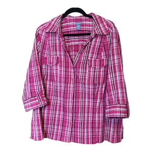 Blusa mujer Laura Scott cuello en V 20-22W manga 3/4 lengüeta rosa a cuadros - Imagen 1 de 7