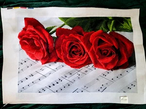 Finished Unframed Cross Stitch 5D Picture Roses Flowers Music Gift - Picture 1 of 8