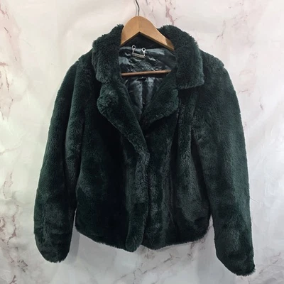 Abrigo de piel vintage para mujer pequeño Y2K verde bosque oscuro falso mafia dinero antiguo recorte Jou  Foto 1 de 4